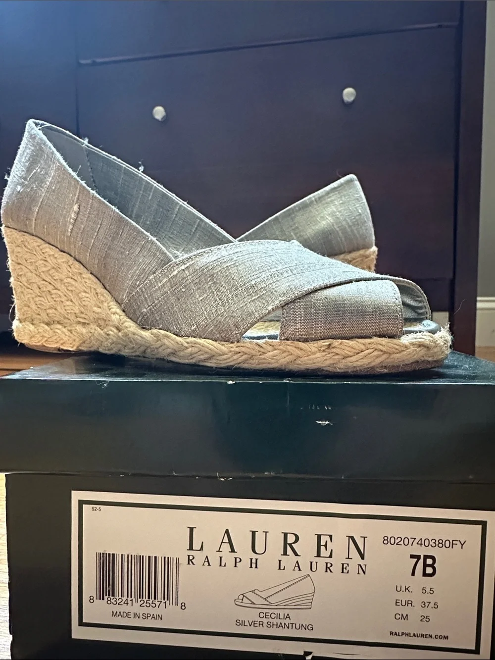 Lauren Ralph Lauren Cecilia Silver Shantung Espadrille Wedge